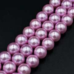 一連 約40cm シェルパール パープル ラウンド 8mm 連売り シェル パール 貝 パワーストーン ブレスレット 天然石 ビーズクラブ…