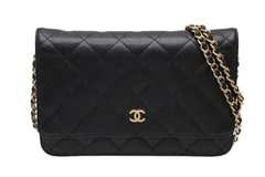 極美品 CHANEL シャネル チェーンウォレット ショルダーバッグ 18番台 キャビアスキン ココマーク ブラック ゴールド金具 中古 4b011555