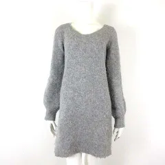 ロートレアモン LAUTREAMONT リューデベービス Rue de B bis ワンピース ニット ブークレー アルパカ ボタン装飾 ひざ丈 ラウンドネック 長袖 M 2 グレー ゴールド
