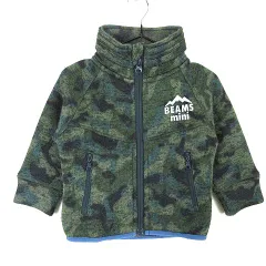 ビームス BEAMS ミニ mini ジャケット ニット 迷彩 カモフラ柄 裏フリース ジップアップ ロゴ ハイネック パイピング 長袖 90 モスグリーン マルチカラー 男の子 KIDS