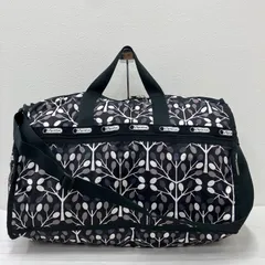 8338　LeSportsac　レスポートサック　 ボストンバッグ　2way　ラージウィークエンダー　 旅行　大容量　ツリー　総柄　ブラック系　 黒　ナイロン　軽量　レディース