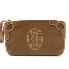 美品 Cartier カルティエ マルチェロ ドゥ ポーチ ハンド バッグ 小物入れ レザー キャメル ブラウン レディース プレゼント ギフト k7259