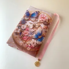 ブックカバー 文庫本サイズ Butterfly & Flower ナチュラル