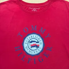 古着【TOMMY HILFIGER】トミーヒルフィガー プリント 半袖Tシャツ 2XL 赤　オーバーサイズ