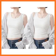 【新品】 [Pneito] タンクトップ レディース おしゃれ 3サイズ リブ インナー レディース ブラ紐隠し キャミソール 脇下隠し・胸元隠し 重ね着 通気性 伸縮性 部屋着 夏 7色 (ホワイト*2, L) 0