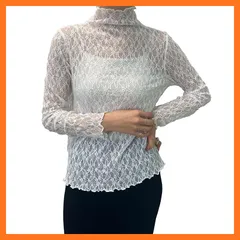 【新品】 [神戸レタス] シアー レース インナートップス レディース レイヤード 重ね着 モックネック 長袖[C6433] L メロウレースオフホワイト 0