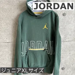 【USED】US 古着 JORDAN ジュニアXL ジョーダン パーカー グリーン ロゴ刺繍 キッズ 160 170 フーディー バスケ ストリート USA古着 スウェット プルオーバー アメカジ スポカジ アメリカ USA カーキ ポケット付