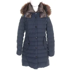 美品△DUVETICA デュベティカ ANDROCLEA アンドロクレア エルボーレザーパッチ ラクーンファー・フード付き ダウンコート ネイビー 42 正規品 レディース