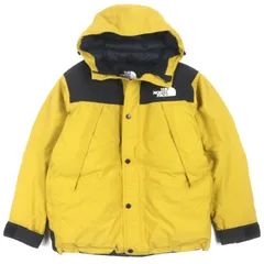 美品▼THE NORTH FACE ザ・ノースフェイス ND92237 MOUNTAIN DOWN JACKET GORE-TEX ゴアテックス ロゴ刺繍 フーデッド ダブルジップアップ ダウンジャケット イエロー ブラック M 正規品 メンズ