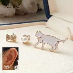 猫 ピアス セット 3点 ホワイト バレンタイン プレゼント レディース パール リボン 可愛い ねこ好き キャット アクセサリー お得 動物 お出かけ デート ギフト 彼女へ ホワイトデー 冬 春  送料無料 即購入OK 最短当日〜翌日発送 大人可愛い 三種