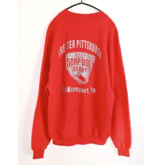 アメリカ古着　90S〜00S　ビンテージ　ジャージーズ　JERZEES　裏起毛　トレーナー　スウェット　バックプリント　ロゴ　長袖　レッド　赤　メンズ　Mサイズ　トップス　カジュアル　アメカジ　USA　秋冬