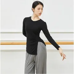 長袖 ダンス 衣装 ストレッチ Tシャツ カットソー 一年中使える ダンス トップス 柔らかい 無地 裾にスリット バレエ ヨガ 社交ダンス 民族ダンス 古典ダンス 練習着 レッスン着 エレガント 平日着用可 XEUH466