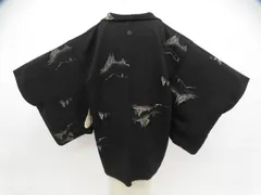【一輝堂】黒羽織 羽織紐付 正絹 着物 身丈約77.5cm 裄丈約63.5cm 26z01-62