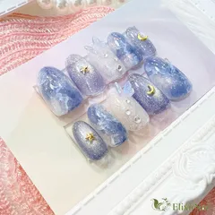 【現品】ネイルチップ　青　ニュアンス　夜空　星　月