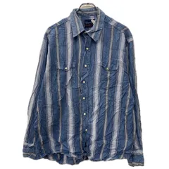 Wrangler 長袖 ストライプシャツ XL ブルー ラングラー スナップボタン ウエスタンシャツ コットン100% 胸ポケット 春物 a801-5808のサムネイル
