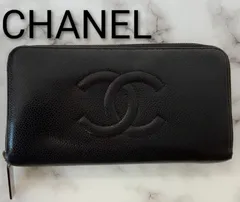 AQJ05 シャネル キャビアスキン ラウンドファスナー長財布 シルバー金具 シール付き
