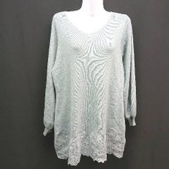 ◇ Tiaclasse ティアクラッセ Vネック ケーブル 刺繡 シンプル オシャレ 長袖 ニット サイズL グリーン系 レディース E 【1305180027854】