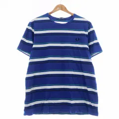 フレッドペリー FRED PERRY Tシャツ カットソー 半袖 クルーネック コットン ロゴ マルチボーダー L 紺 ネイビー トップス