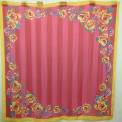 イヴサンローラン 大判 スカーフ 100% ポリエステル 花柄 ピンク レッド イエロー 日本製