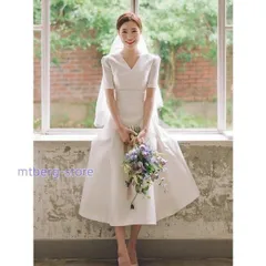 新品ウェディングドレス ワンピース 花嫁ミニドレス ウェディングドレス 簡約 二次会 演奏会 パーティドレス V襟 演奏会 挙式 二次会 披露