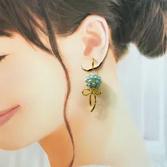 イヤリング　クラシックパール・リボンドロップ　リボンパーツ　水色　同窓会　デート　大人可愛い　結婚式　卒業式　入学式　送料無料