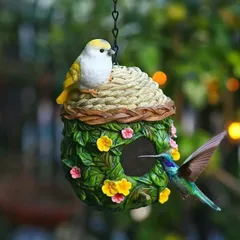 ガーデンオブジェ バードハウス 小鳥 樹脂 葉っぱ 彫刻 かわいい 鳥 バードウォッチング ガーデニング 雑貨 ガーデン雑貨 ガーデンインテリ