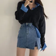 ミニ丈 キュロットスカート レディース デニム スリット入り ショート丈 韓国 スリット ハイウエスト タイトスカート セクシー 着やせ 細見