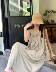 ワンピース ロングワンピース ノースリーブ ギャザー 夏 レディース マキシ丈 ロング丈 ワンピース 袖なし 体型カバー 着痩せ シンプル カ