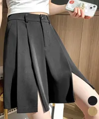 レディース スーツ風ショートパンツ スリット ショートパンツ ハーフパンツ プリーツショーパン 春夏 きれいめ 通勤 タックパンツ 涼しい 