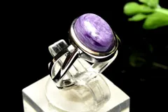 【１点物】シルバー925◇シルキーな輝き チャロアイト　11x8mm　オーバル 指輪リング(サイズ調整可) パワーストーン 天然石 _PC8785