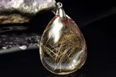 【１点物】シルバー925◇高発色 ブロンズルチルクォーツ　29x22mm　ドロップ ペンダントトップ パワーストーン 天然石 _PC8744