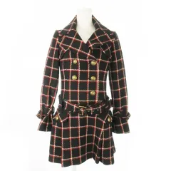 バーバリーブルーレーベル BURBERRY BLUE LABEL トレンチコート 切替 プリーツ ミドル丈 チェック ベルト付き エンブレムボタン 36 S 黒 ブラック /AO16 ■GY11