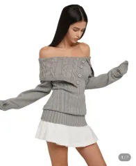 オフショルダー ケーブル編み ニット ミニワンピース