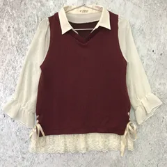 axes femme アクシーズファム 裾 リボン ベスト 重ね着風 プルオーバー バーガンディ Mサイズ 〇◇