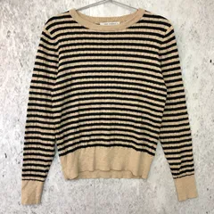 IKKA LOUNGE イッカラウンジ ミニ ケーブル ニット プルオーバー ボーダー ベージュ ブラック Mサイズ 〇◇