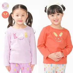 moujonjon うさぎアップリケ長袖Tシャツ　m26805