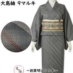 本場白大島紬】単衣 5マルキ 草花模様 アンティーク 正絹 カジュアル