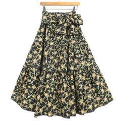 【美品】ピンクハウス★華やかフラワーpt♪ギャザースカート 黒系 前開き レース♪ティアード z17130