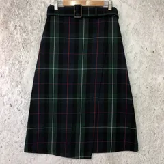 INED イネド ベルト 付き ラップ ロング スカート グリーン系 タータンチェック 7サイズ 〇◇