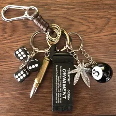 キーホルダー キーリング 本革巻き ステンレス カラビナ レトロ アメカジ ビンテージ 古着 ストリート ジャラジャラ ダイス 8ボール ブラック / ブラック