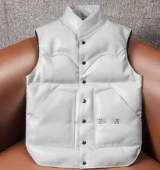 冬用 ホワイト トップレベル牛革 メンズ ダウンベスト スタンドカラー 保温カジュアル レザーベスト