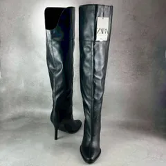 未使用/近年モデル✨ZARA　ザラ ニーハイブーツ ロング レザー ブラック 黒 39　25.5cm相当 ハイヒール ピンヒール