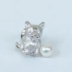 シルバー 淡水パール ピンブローチ 猫モチーフ ユニセックス