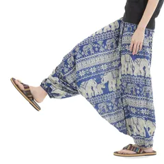 [沖縄技研] レーヨン サルエルパンツ アラジンパンツ タイパンツ メンズ レディース オールインワン PS-ゾウE (ブルー) [ブルー] [Free Size]