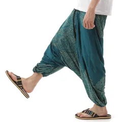 [沖縄技研] レーヨン サルエルパンツ アラジンパンツ タイパンツ メンズ レディース オールインワン 新ペイズリー 2021CT (ターコイズ2) [ターコイズ2] [Free Size]