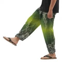 [沖縄技研] アジアンパンツ サルエルパンツ アラジンパンツ メンズ レディース エスニック ロングパンツ AP-ST4644 (グリーン) [グリーン] [Free Size]