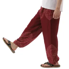 [沖縄技研] アジアンパンツ サルエルパンツ アラジンパンツ メンズ レディース エスニック ロングパンツ AP-2021C (レッド) [レッド] [Free Size]