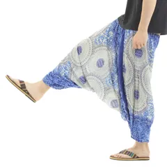 [沖縄技研] レーヨン サルエルパンツ アラジンパンツ タイパンツ メンズ レディース PS-P1258-2 (ブルー) [ブルー] [Free Size]