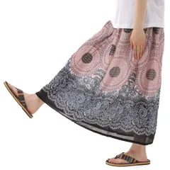 [沖縄技研] スカート ワンピース アジアン エスニック 2WAY レーヨン レディース フローラル柄 (ブラック) [ブラック] [Free Size]