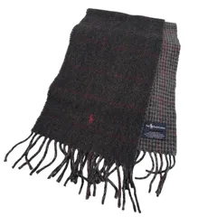 ▪︎ポロラルフローレン チェック柄 ウールマフラー イタリア製 ラムウール混 ダークグレー×レッド×総柄 25×160